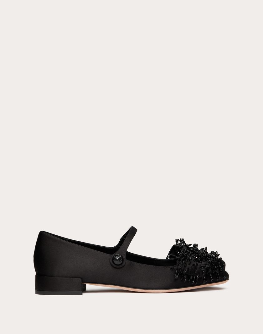 VALENTINO GARAVANI BOWJANE MARY-JANE SATIN BALLERINA WITH FRINGED EMBROIDERY 20MM - Image 5